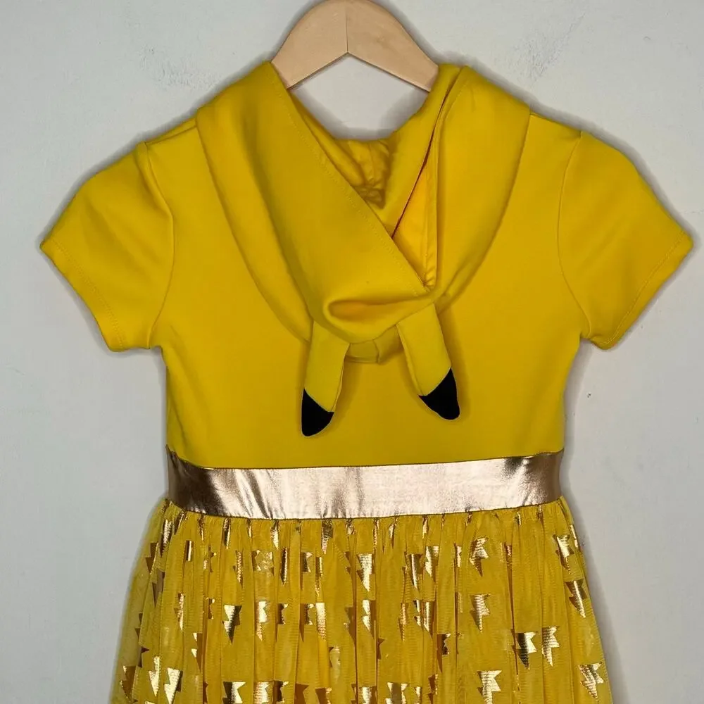 Pokémon Girls 10/12 Pikachu Hooded Tulle Dress Gold Lightning Cosplay Kidcore